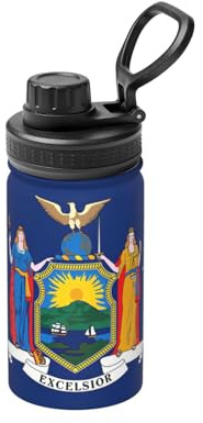 Bouteille d'eau isotherme en acier inoxydable avec drapeau de l'État de New York - 355 ml - Pour l'école, l'extérieur