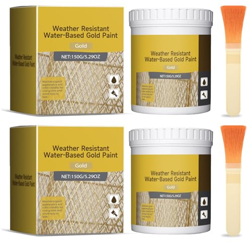 HYPYXUS Wetterbeständige Goldfarbe auf Wasserbasis, 150 g, glänzende Blattgoldfarbe auf Wasserbasis, wasserfeste antike Acryl-Metallic-Farben zum Basteln, umweltfreundlich, einfach aufzutragen (2Pcs)