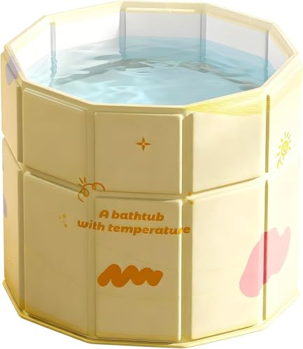 Faltbare Badewanne Gelb 80cm, Faltbarer Rand Step-in Eingang für Senioren & Kinder, nach innen klappbar, Tragbare Eisbadewanne & heißes Bad, klappbarer Badewannen, tragbare Wanne für Erwachsene