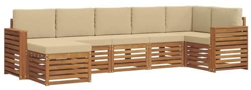 vidaXL Sofagarnituren 7 pcs Natur und Beige Massivholz Akazie, Moderner Garten-Sofa, Robustes Lounge-Set, stylische Möbel für gemütliches Terrassen-Sitzen