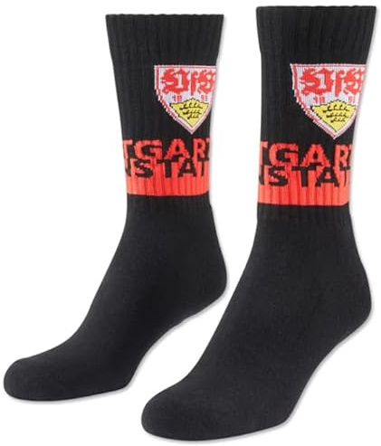 VfB Stuttgart Socken Cannstatt Schwarz – Offizielle VfB Fansocken – Fußball Fanartikel Herren Damen – Sportsocken Schwarz Rot