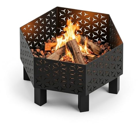 MetaloPro Hexa Nexus Feuerschale Sechseckig 70cm – Outdoor Lagerfeuer Feuerstelle für Garten, Terrasse & Camping, 3mm Stahl Lasercut Netzwerk-Design, geschweißt, mit Funkenschutz