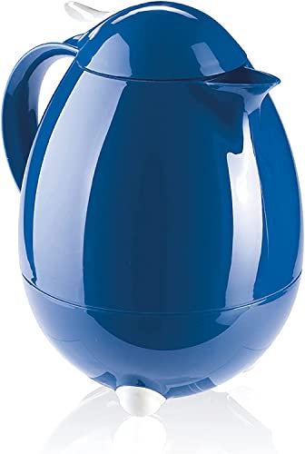 Leifheit Columbus 1, 0 L Isolierkanne, 100% dicht, Thermoskanne mit bewährter Aromataste, praktisches Öffnen und Schließen mit einer Hand, Kaffeekanne, Teekanne, dunkelblau, hochglanz