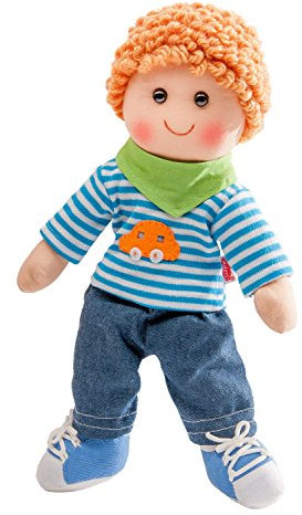 Heless 71 - Stoffpuppe Junge Niki mit Jeans, Streifenshirt und Halstuch, ca. 32 cm große Weich-Puppe zum Kuscheln, Spielen und Liebhaben