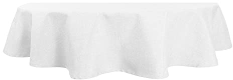 Tischdecke oval Leinenoptik 135x180 cm Weiß Lotuseffekt Tischwäsche Wasserabweisend Tischtuch Fleckenabweisend Bügelfrei Abwischbar Waschbar Innen und Außen Perleffekt