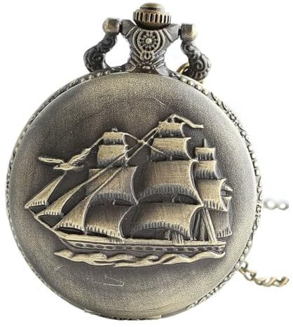 Unendlich U Retro Ancient Sailboat/Warships/Pirate Ship mit groß Quarz Taschenuhr mit arabischen Ziffern