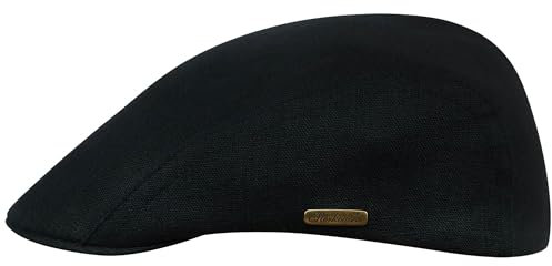 Sterkowski Gecko Schiebermütze Sommer | 100% Leinen Mütze Herren Und Damen | Flatcap Sonnenhut Trendmütze Golf Cap Vintage Kappe Klassische Outdoor Stoffmütze Trendmütze Urbane Schwarz 55