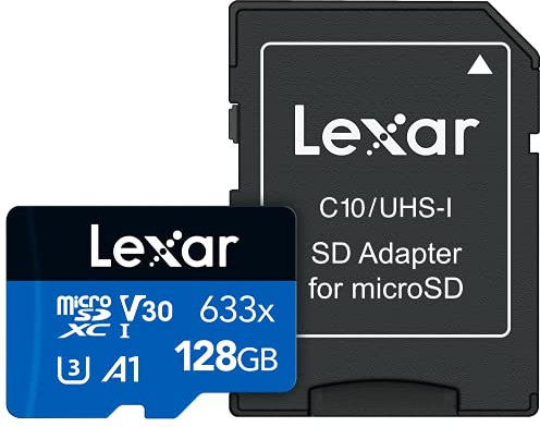 Lexar High-Performance 633x 128GB Micro SD Card, microSDXC UHS-I Card w/ SD Adapter, Up to 100MB/s Read, TF Card for Smartphones, Tablets, and Action Cameras (LSDMI128BBEU633A)