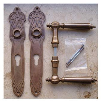 Graf von Gerlitzen Messing Tür PZ 72 Griffe Türgriffe Langschild Jugendstil S6-4A