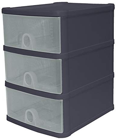 Wham A5 Desktop 3/4 Draw Tower Storage Unit - Pull Out Drawer Store System - Graphite/Clear