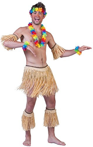 Karneval-Klamotten Kostüm Hawaii Set 5 Tlg aus Bast Karneval Sommerparty Herrenkostüm Einheitsgröße