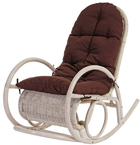 Mendler Schaukelstuhl Esmeraldas, Schwingsessel Rattansessel, weiß - Auflage braun
