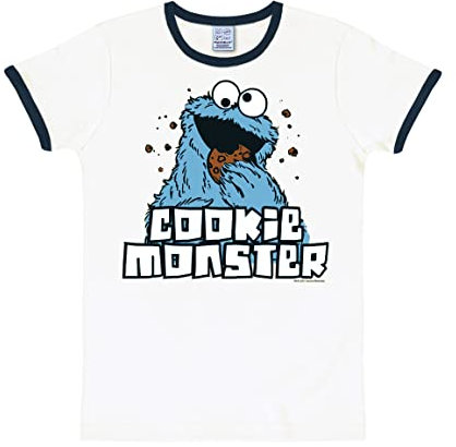 Logoshirt® Sesamstrasse I Krümelmonster I T-Shirt Print I Damen & Herren I kurzärmlig I Weiss/blau I Lizenziertes Originaldesign I Größe L