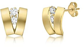CARISSIMA Damen-Ohrstecker Cubic 2 Band V-Shaped 375 Gelbgold Zirkonia transparent Rundschliff - 1.58.9959