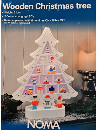 Noma Weihnachtsbaum aus Holz mit farbwechselnden LEDs, 31 cm (1 Stück)