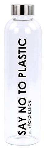 YOKO DESIGN - GLASS BOTTLE 750 ml SAY NO TO PLASTIC avec boite cadeau ronde