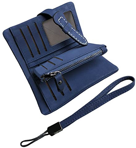 AOXONEL Petit Portefeuille en Cuir à Deux Volets pour Femme avec Blocage RFID avec Porte-Cartes et fenêtre pour Carte d'identité Violet 3, Violet3, Small, Vintage (Navy Blue)