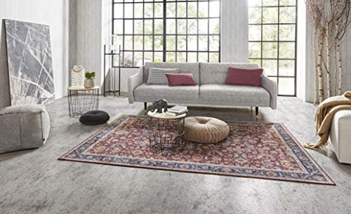 Nouristan Asmar Teppich – Wohnzimmerteppich Orient-Touch Detailiertes Muster Florales Kurflor Flachgewebe Teppich für Esszimmer, Wohnzimmer, Schlafzimmer – Bordeauxrot, 160x230cm