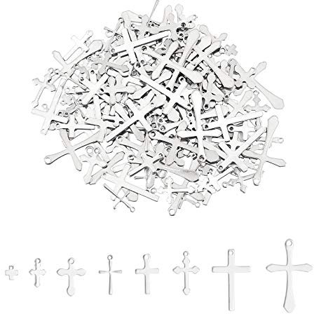 UNICRAFTALE 160Stk 8 Stile Kreuzanhänger Edelstahl Anhänger Kreuzmuster Anhänger Silbertöne Kleine Loch Anhänger Kreuz Anhänger Zubehör Für Halskette Armbänder Schmuckherstellung