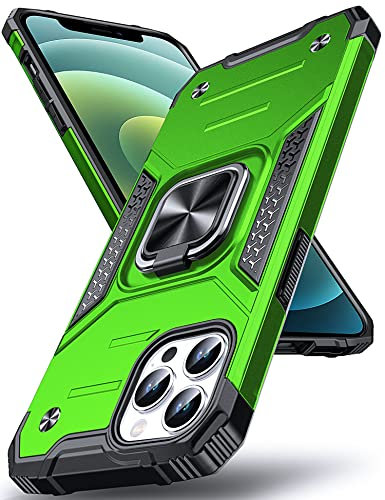 DASFOND Designed for iPhone 12/iPhone 12 Pro Case, Military Grade Shockproof Protective Phone Case Cover with Enhanced Metal Ring Kickstand [Support Magnet Mount], Grass Green
