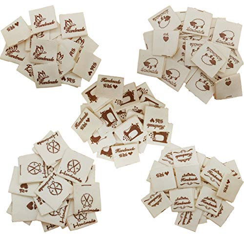 jenich 100pcs Handmade Labels Etiketten Handmade Stoffetiketten Stofflabel Aufnäher Handmade with Love Textiletiketten Handmade Handarbeit Etiketten Tags zum nähen für DIY Klediung Näharbeit