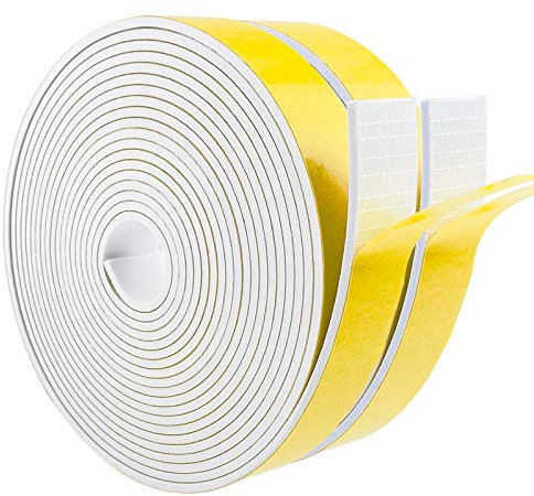 Dichtungsband Selbstklebend, Schaumstoff Dichtungsband Weiß25mmx30mm, Moosgummi selbstklebend für Tür Fenster, Wetterfest, Anti-Kollision, Schalldämmung (6mx2Rollen)