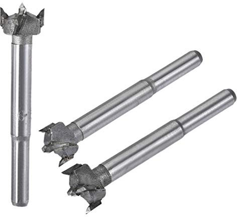 sourcing map Forstner Wood Boring Drill Bits 15mm 16mm 17mm Dia. Hole Saw Carbide Alloy Steel Tip Round Shank Cutting for Hinge Plywood Wood Tool 3in1 Set