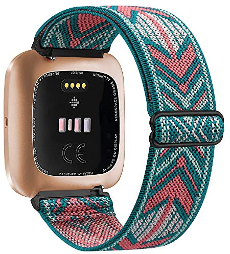 Vancle Elastische Armband Kompatibel für Fitbit Versa Armband/Fitbit Versa 2 Armband, Verstellbares Nylon Dehnbar Ersatzarmband für Fitbit Versa/Versa 2/Versa Lite (Grüner pfeil)
