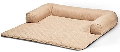 Lous Sofaschutz Hund – Hundedecke Sofa Hundebett Couch – Handgefertigte Hundematte mit Rand – Waschbar bis 90 Grad und besonders kuschlig – Größe S ca. 76x76x12cm (Beige)