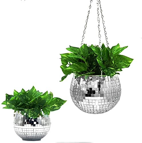 ROSEONE Spiegel Discokugel Blumentopf, Pflanzgefäß Aufhänger Blumenampel,Disco Ball Diskokugel Pflanzenaufhänger Pflanzenhalter übertopf für Balkon Zimmerpflanzen, Sukkulenten,Luftpflanzen