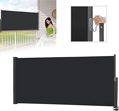 LARS360 Seitenmarkise Ausziehbar Sichtschutz Windschutz, Seitenmarkise Balkon mit Bodenmontage,Seitenwandmarkise Markisenstoff für Terrasse und Balkon,(140x300cm, Anthrazit)