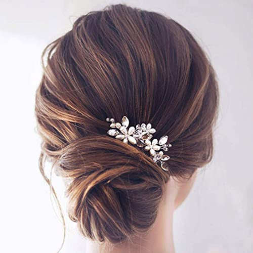 Wedity Braut Braut Strass Kopfschmuck Silber Handgemachte Braut Haarnadel Kristall Haarnadeln Haarschmuck für Frauen und Mädchen (2er Pack)