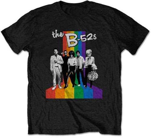 B52's T Shirt Rainbow Stripes Band Logo Official Mens Black