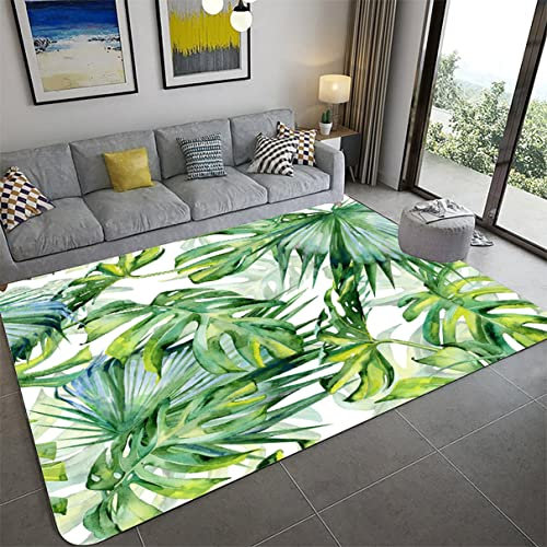 Xisnuient Regenwald Dschungel 3D Teppich Palmen Blatt Teppich Wohnzimmer Rug Flanell Rutschfester Schlafzimmer Freizeit Teppich Restaurant Korridor Bodenmatte Badezimmer Fußmatte (Farbe 1,80x120 cm)