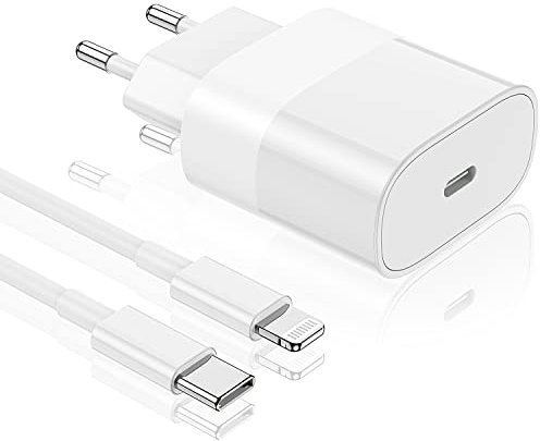 Caricatore iPhone 20W 【Certificato Apple MFi】,con cavi da USB C a Lightning da 2M,Caricabatterie Rapido 2m USB C Compatibile per iPhone 13/13 Pro/12