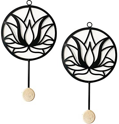 ORIGEN Set 2 Patères - Portemanteaux Métal, Modèle Fleur de Lotus, Métal et Bois, H 28 cm