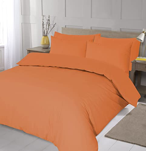 Home Living NON IRON Luxury Easycare Plain Dyed Duvet Cover & Pillow Case(s) Bedding Set (Orange, Double)