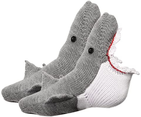 FGFD&OU Lustige Socken Herren Damen Bunte Stricksocken Winter Dicke Warme Socken Unisex Kuschel Thermosocken Grobstrick Weihnachtssocken Weihnachtsgeschenke für Männer und Frauen (Hai, 40-46)