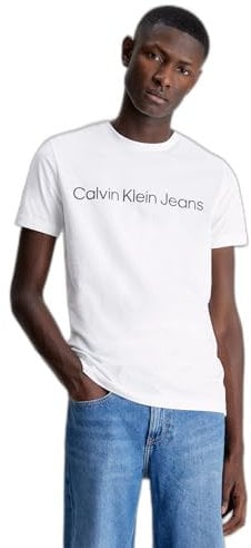 Calvin Klein Men’s Short Sleeve Round Neck Core Institutional Logo Slim Fit T-Shirt, White (Bright White), 3XL