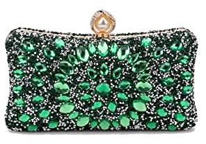 CORIOS Bolsa de Noche para Mujer Diamantes de Imitación Clutch Bolsa de Noche Pequeña Elegante Bolso de Hombro Bolso de Boda Lujoso Fiesta de Graduación Banquete Bolsos Bandolera Verde