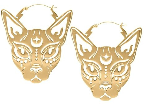 Wildcat Ohrringe - Sphynx Hoops - Creolen aus Edelstahl mit Sphynx Katzen, wasserfest, langlebig, hautverträglich - silber
