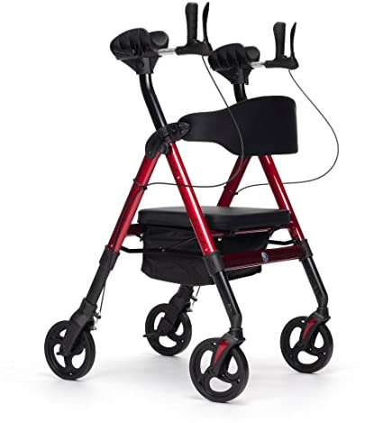 FabaCare Arthritis Rollator Goliat Artro, faltbarer Arthritisrollator, höhenverstellbare Unterarmauflagen, Tasche, Sitz Rückengurt, bis 200 kg, Rot