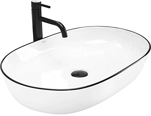 Rea Aufsatzwaschbecken CLEO white Black edge Waschtisch Handwaschbecken Waschschale Waschbecken für Badezimmer aus hochwertiger Keramik 410 x 605 x 140 mm (weiß/schwarz)