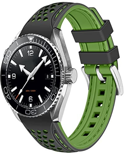 YISIWERA 20mm 22mm Silikon Uhrenarmband Racing Rallye Zweifarbig Schwarz Armee Grün Gebogene Enden Gummi Uhrenarmband Edelstahl Schnalle Langlebig Universal Stitch Uhrenarmbänder für Männer Frauen