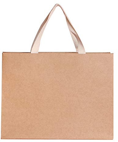 PAPERIST 12 Stk 30x23x12cm (2) Mittelgroße, Natürlich Braun Papier Geschenktaschen mit Baumwollgriffen, dicke, robuste, langlebige, Umweltschonende Papier Tragetaschen