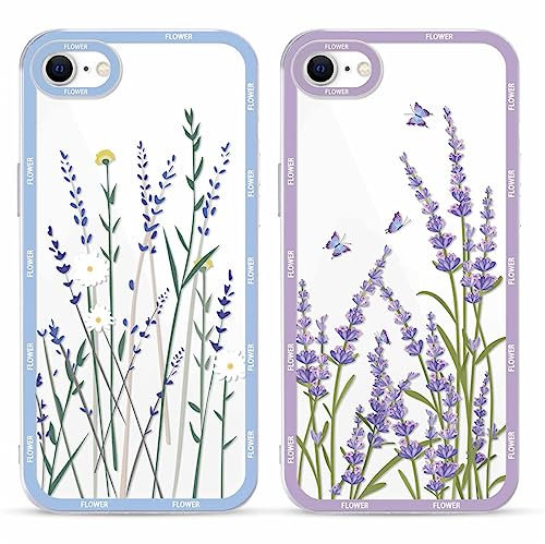 Yoedge 2 Stück Handyhülle für iPhone 8/7 / SE 2020 / SE 2022 Hülle 4,7, Süße Blumen Muster Design Mädchen Aesthetic Handyhülle Dünn Weich Durchsichtig Silikon TPU Kameraschutz Stoßfest Schutzhülle