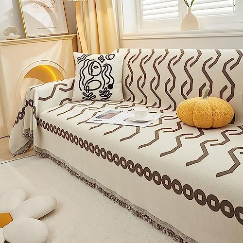 Homxi Dreisitzer Sofa Überzug,180x320CM,Couchbezug Linie Gestreift Sofaüberwurf Chenille Sofa Handtuch Braun Sofabezug