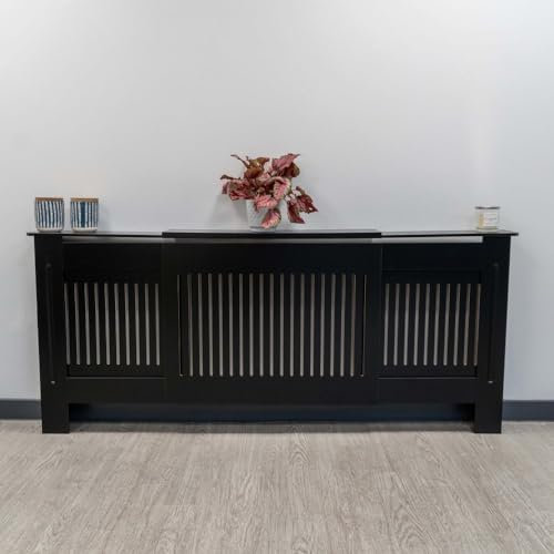 Airwave Radiator Cover Vertical Line Style Painted MDF Black Radiator Heating Cover (Adjustable)