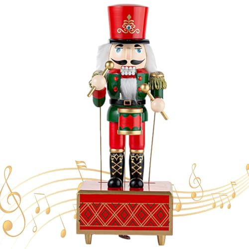 Aizuoni Caja de música de Cuerda | Caja Musical Festiva de Marionetas de Soldado Cascanueces de Madera,Cascanueces Rey Soldado De 32 Cm/12 Pulgadas, Figuras Coleccionables De Cascanueces