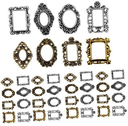 FRCOLOR 40pcs Nail Picture Frame Photo Frame Nail Pendant Vintage Alloy Frame Gold Embellishments Rhinestone Retro Photo Frame Nail Art Small Picture Frame Nail Art Jewellery
